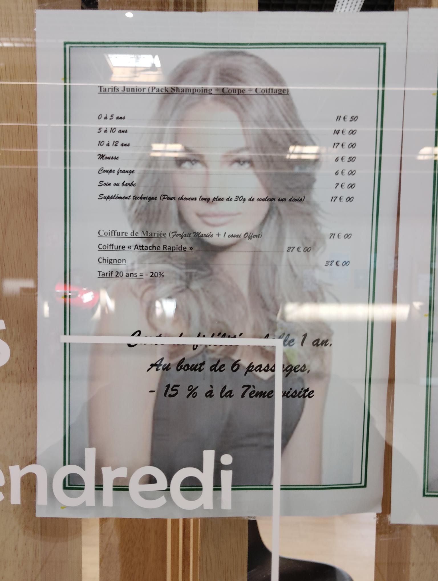 Grille des tarifs pour enfant et mariée