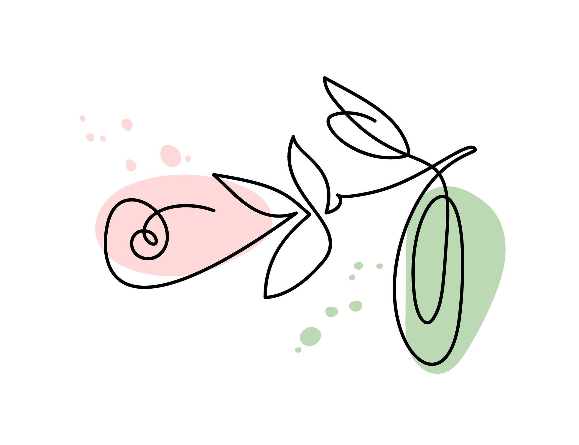 Un dibujo de línea continua de una flor con hojas sobre un fondo blanco.
