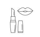 Un dibujo lineal de un lápiz labial y los labios de una mujer.