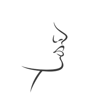Un dibujo en blanco y negro del rostro de una mujer sobre un fondo blanco.