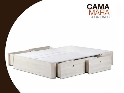 Un marco de cama con cuatro cajones debajo.