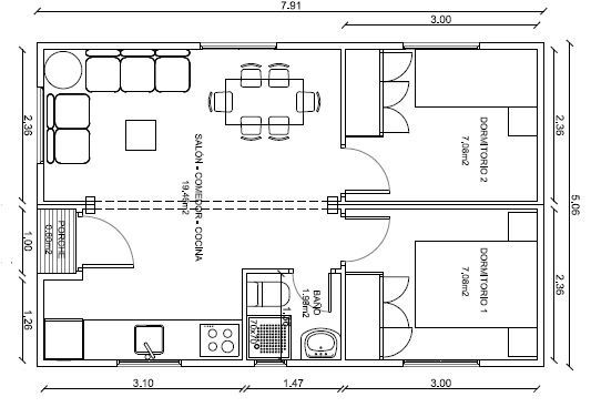 Un plano en blanco y negro de una casa con medidas.