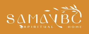 Un logotipo para un hogar espiritual con una rama de árbol sobre un fondo amarillo.