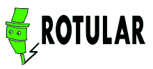 Texto negro &ldquo;ROTULAR&rdquo; junto a un icono de mascota de rayo verde sobre un fondo blanco.