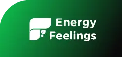 El logotipo de Energy Feelings está sobre un fondo verde.