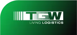 Un logotipo verde y blanco para TGW Living Logistics.