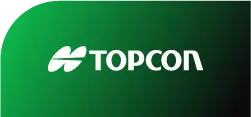 El logotipo de Topcon está sobre un fondo verde.