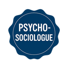 Insigne bleu foncé avec texte blanc : « PSYCHO-SOCIOLOGUE » (psychologue-sociologue).