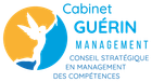 Logo : Silhouette d'un ange dans un cercle bleu, sur fond orange ; le texte indique &laquo; Cabinet GUERIN MANAGEMENT &raquo; et &laquo; Conseil Strat&eacute;gique&hellip; &raquo;