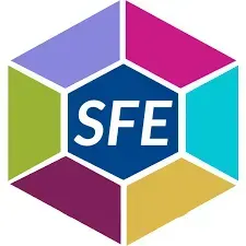 Logo hexagonal : centre bleu avec « SFE » en lettres blanches, entouré de segments de couleurs variées.