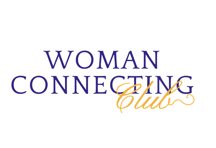 Logo du « Woman Connecting Club » en lettres bleues et dorées.