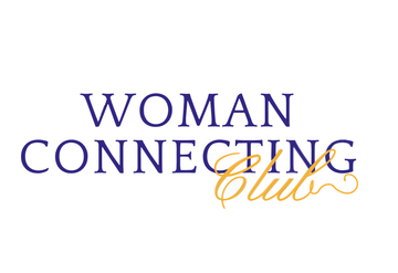 Logo du « Woman Connecting Club » en lettres bleues et dorées.