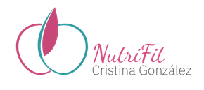 Logotipo para NutriFit, Cristina Gonz&aacute;lez. Presenta dos c&iacute;rculos superpuestos y una hoja, con texto en cursiva.