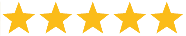 Cinco estrellas amarillas están alineadas en fila sobre un fondo blanco.