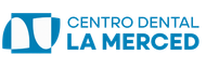 Logotipo de Centro Dental La Merced con icono y texto en azul y blanco.