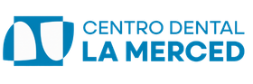 Logotipo de Centro Dental La Merced con icono y texto en azul y blanco.