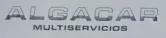 logotipo de "ALGACAR" en letras grandes de estilo metálico
