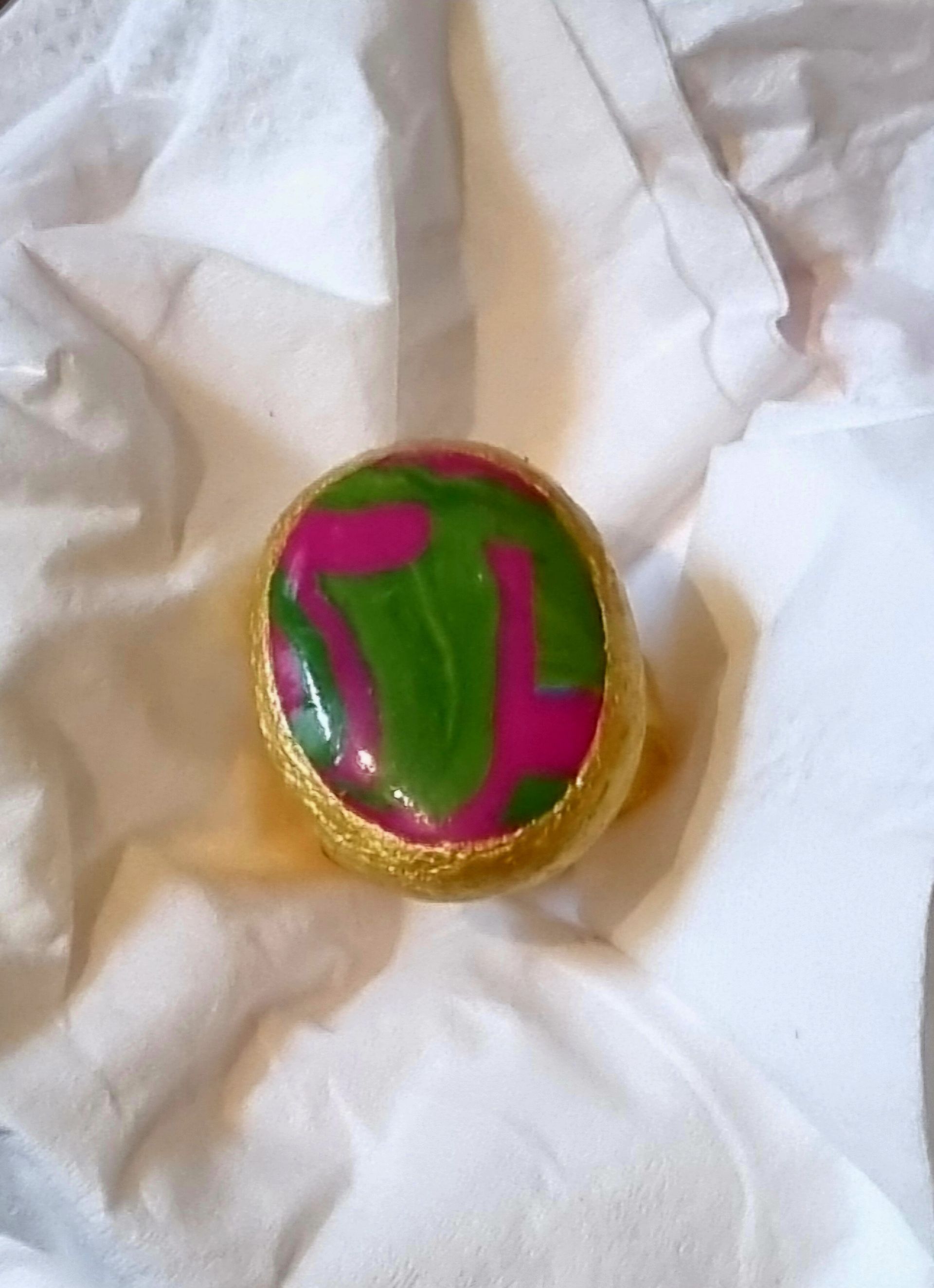 Bague motif rose et vert