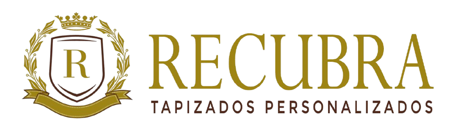 Logotipo de "RECUBRA" con escudo y corona, texto en marr&oacute;n oscuro. "TAPZADOS PERSONALIZADOS" debajo.