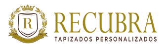 Logotipo de "RECUBRA" con escudo y corona, texto en marr&oacute;n oscuro. "TAPZADOS PERSONALIZADOS" debajo.