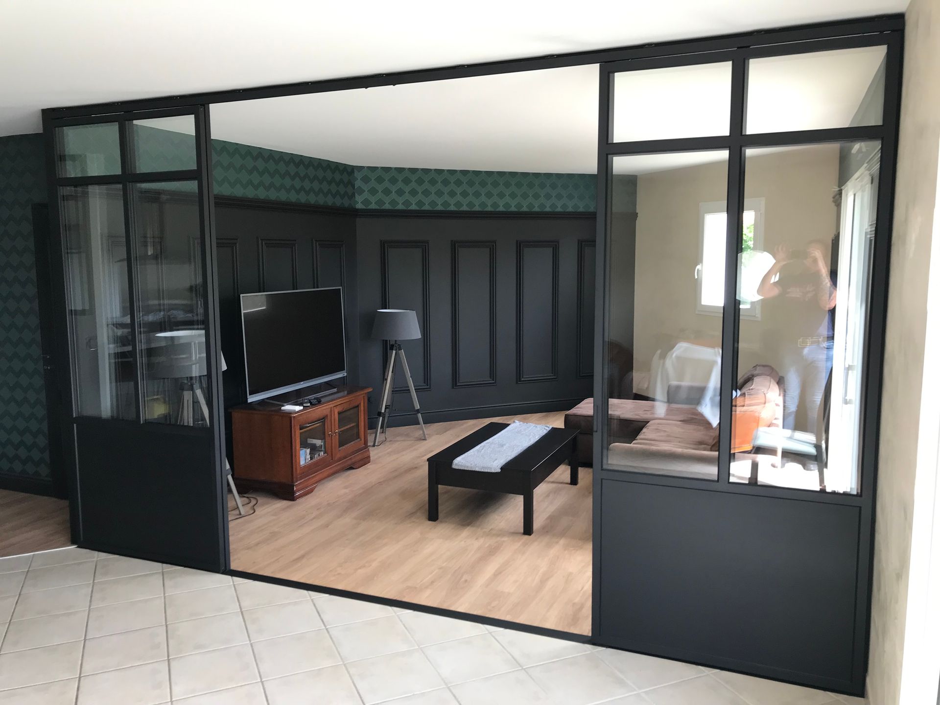 Verrière cloison avec portes coullissantes RB Projet Métal