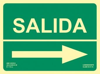 Un cartel verde que dice salida con una flecha apuntando hacia la derecha