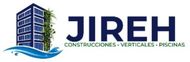 Logotipo de JIREH con un icono azul de un edificio y el texto «CONSTRUCCIONES - VERTICALES - PISCINAS»