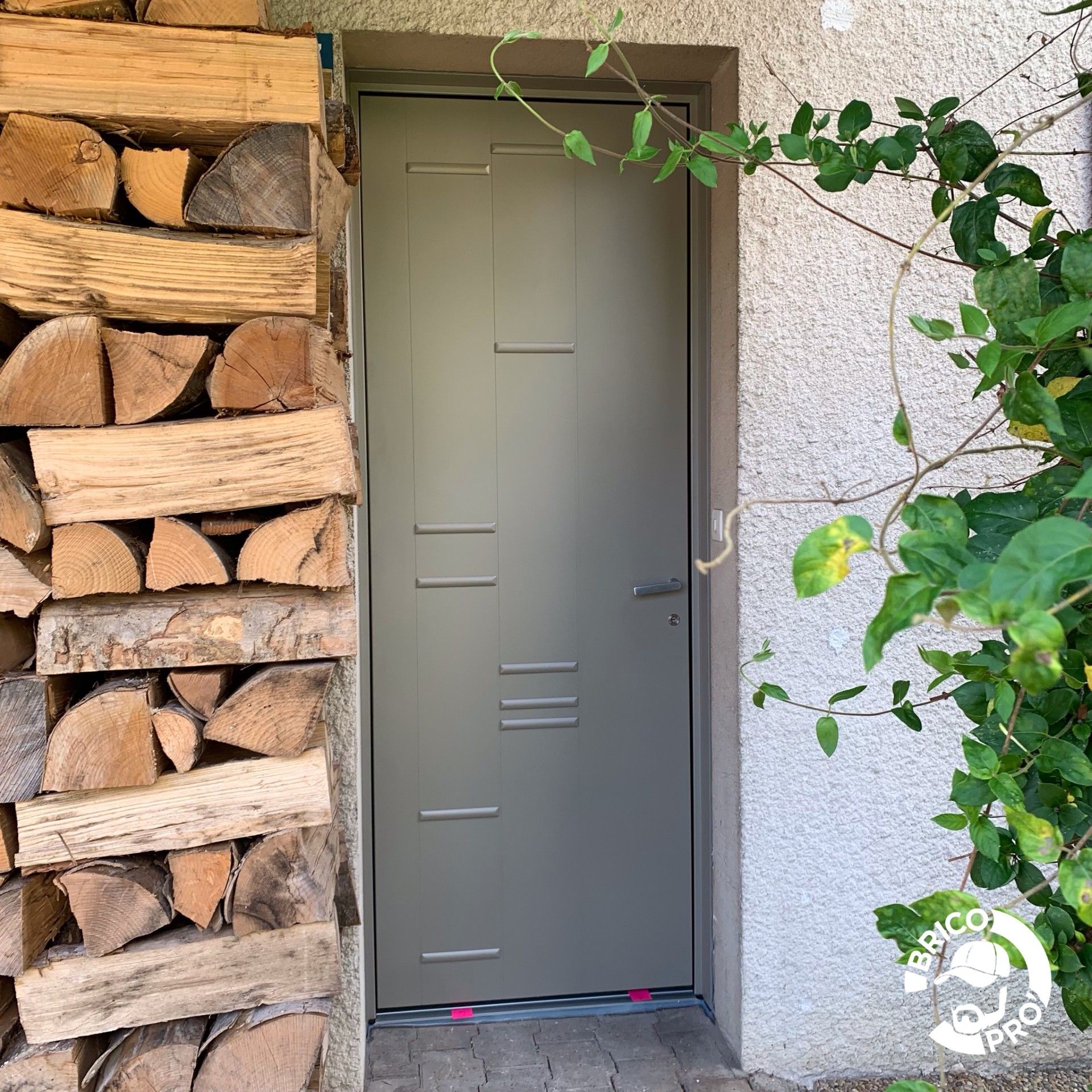 Porte d'entrée verte avec des reliefs