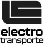 Un logotipo en blanco y negro para electro transporte sobre un fondo blanco.