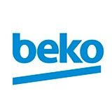 El logotipo de Beko es azul y blanco sobre un fondo blanco.