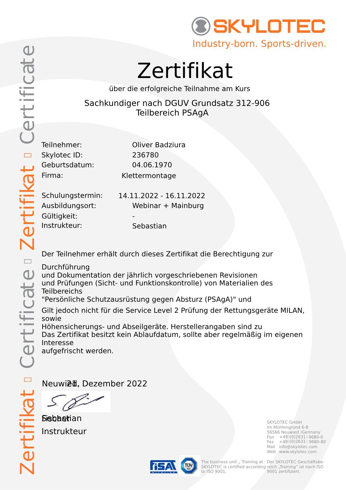 Klettermontage Oliver Badziura