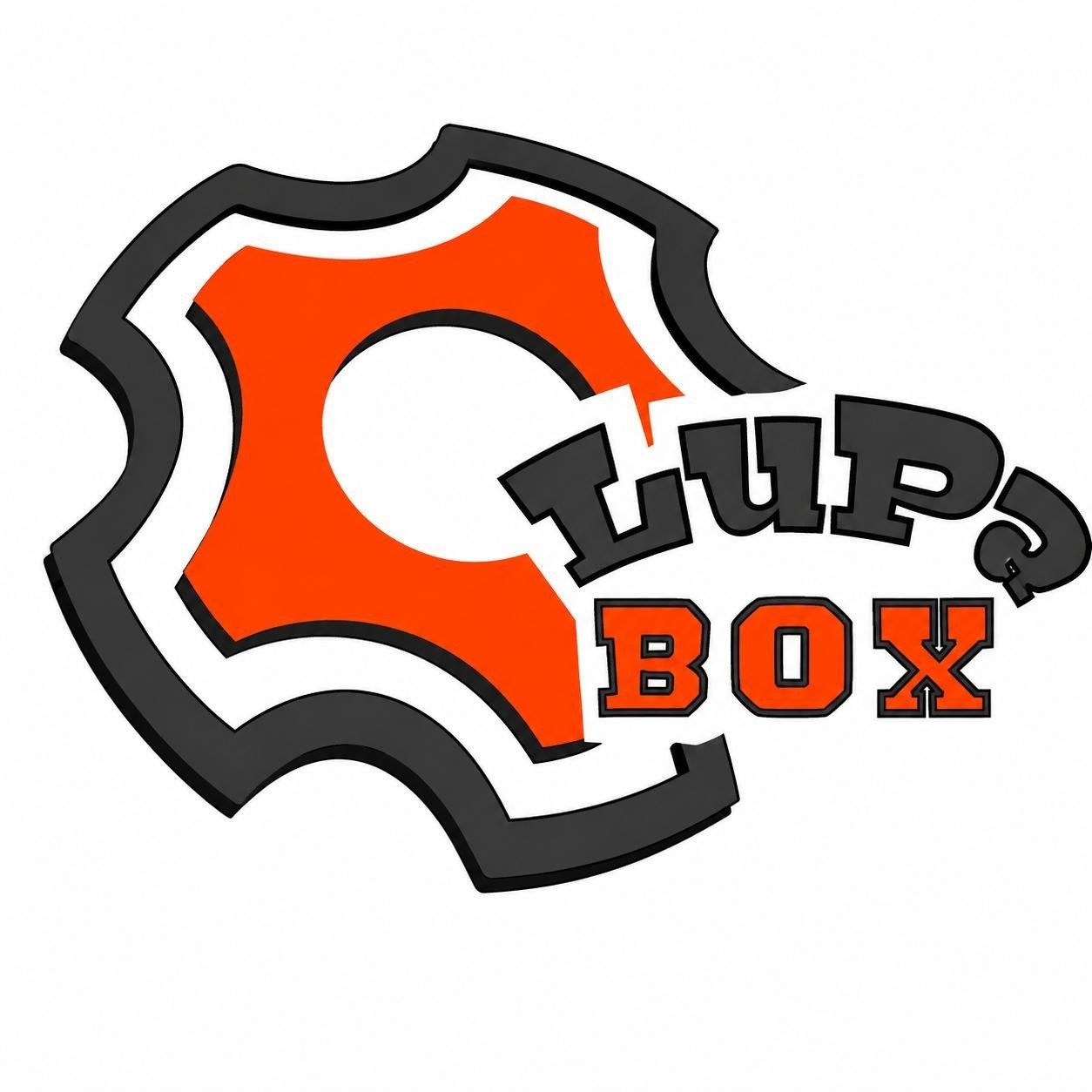 Logotipo naranja y gris con forma de engranaje que dice &ldquo;LUPS BOX&rdquo; sobre un fondo blanco.