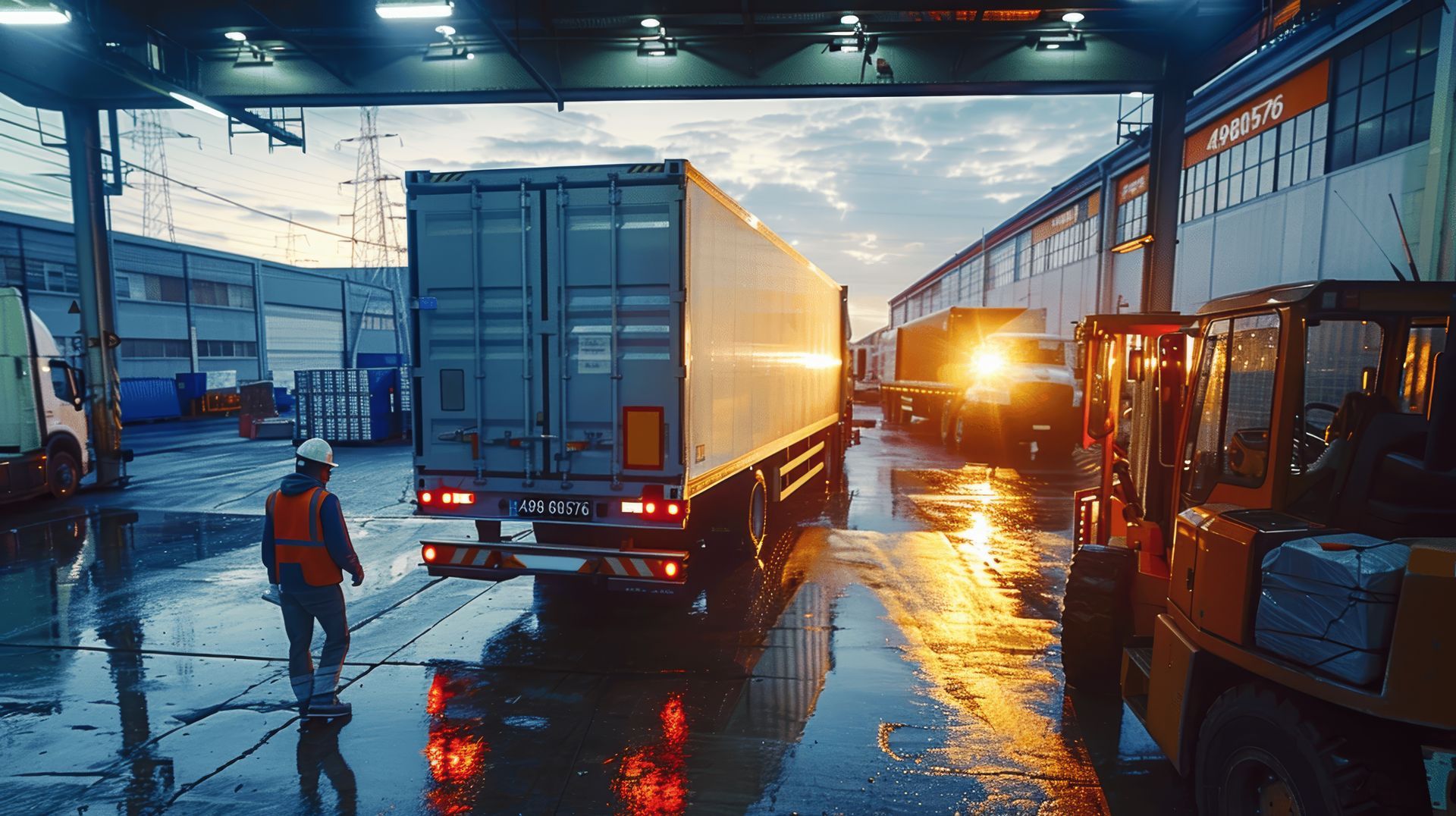 Camion chargé sortant d'un dépôt