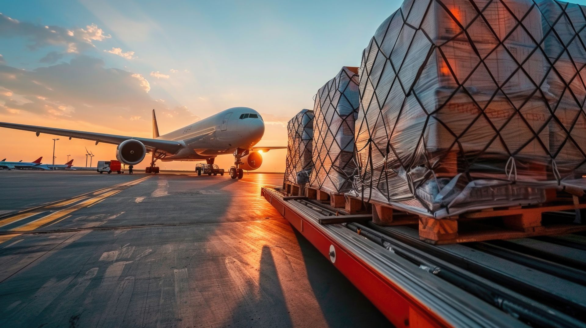Chargement de palettes de marchandises dans un avion