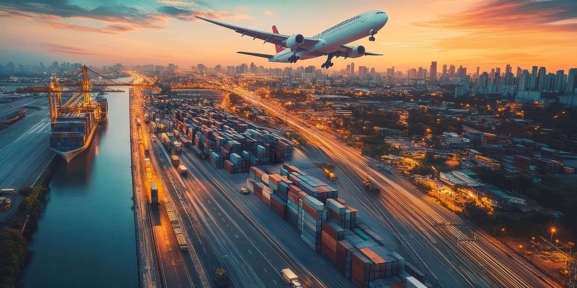 Avion survolant un port