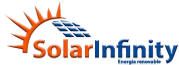 Logotipo de SolarInfinity con un gr&aacute;fico de sol y paneles solares, y el texto "Energia renovable".