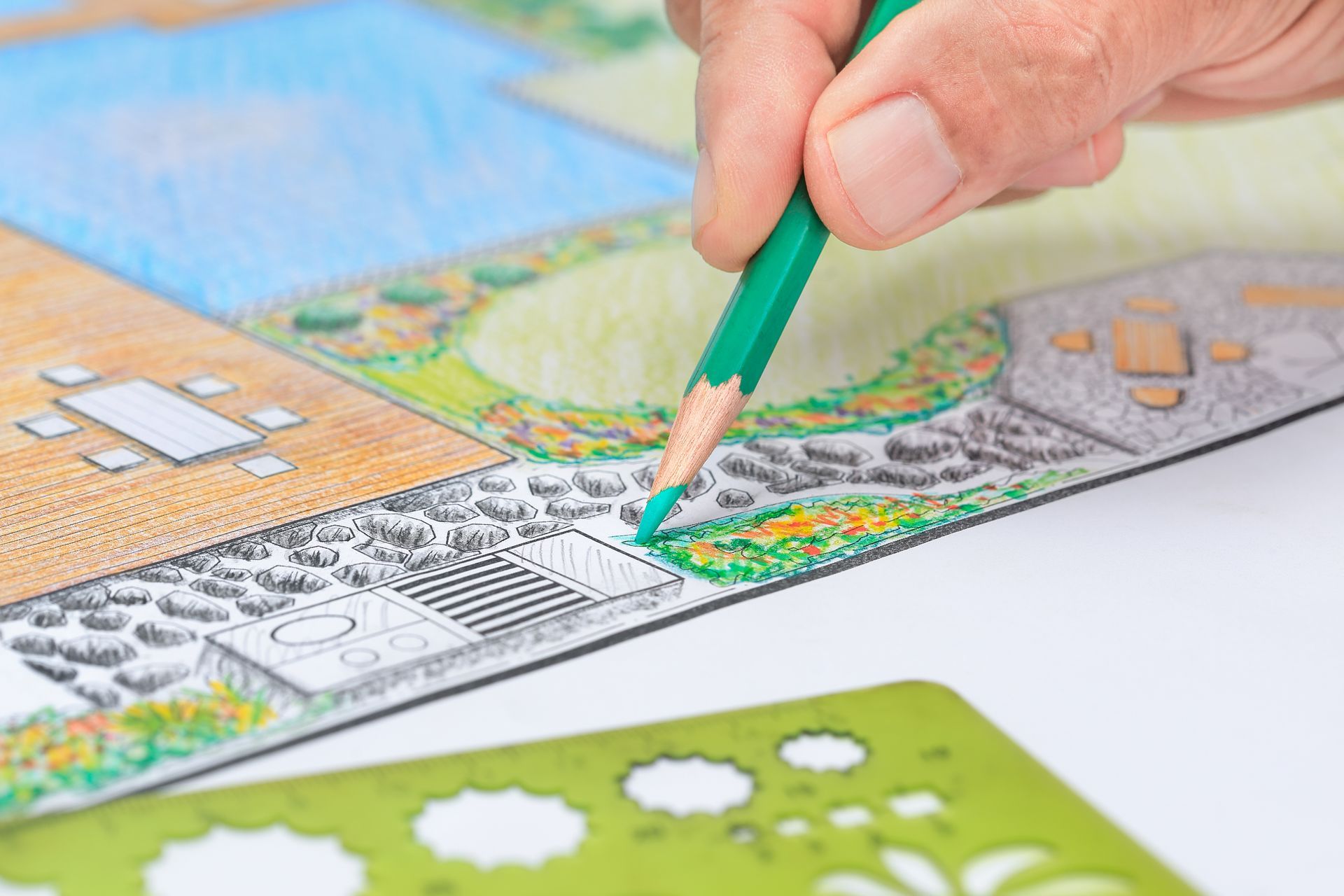 Dessin d'un jardin colorié