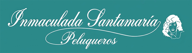 Logotipo de sal&oacute;n de color turquesa con la inscripci&oacute;n &ldquo;Inmaculada Santamar&iacute;a Peluqueros&rdquo; y un icono de rostro ilustrado en blanco.