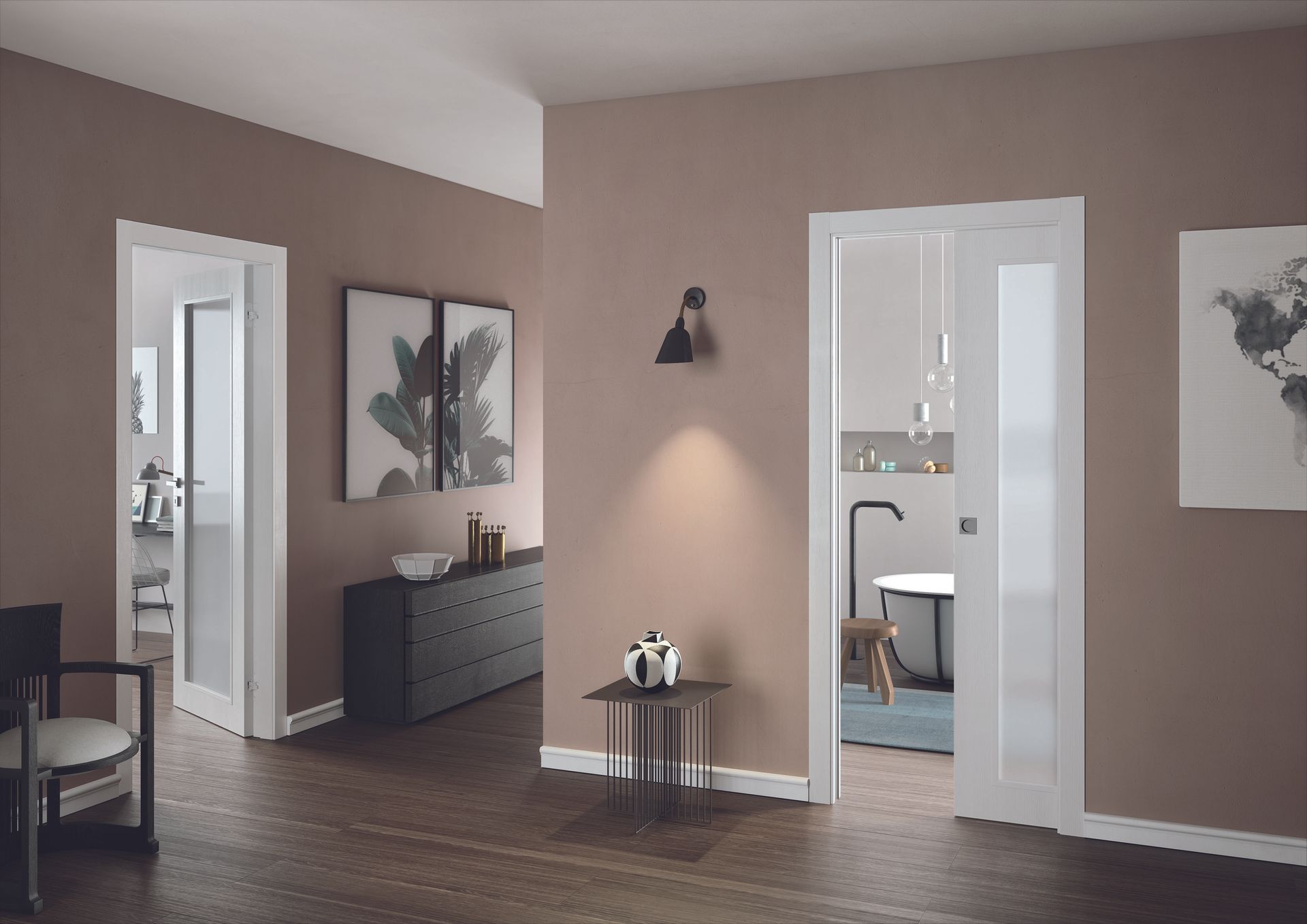 Duo porte battante et porte à galandage blanche