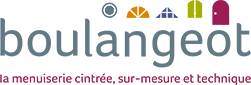 Logo pour Boulangeot, composé de texte et de formes abstraites de couleurs variées.