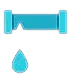 Un tubo azul del que sale una gota de agua.