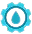 Un engranaje azul con una gota de agua dentro.