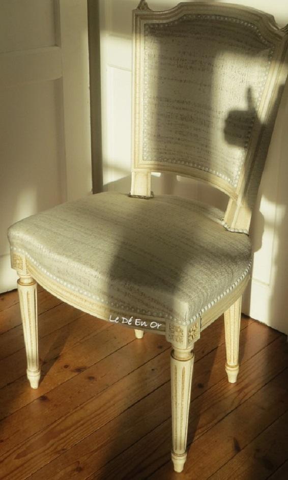 Chaise Louis XVI revisitée tissus Casamance par Le Dé En Or