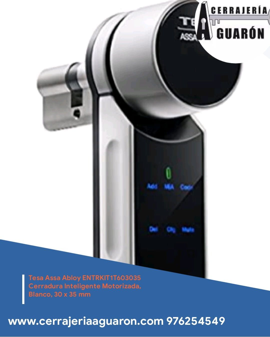 Una foto de una cerradura con el sitio web www.cerrajeriaaguaron.com