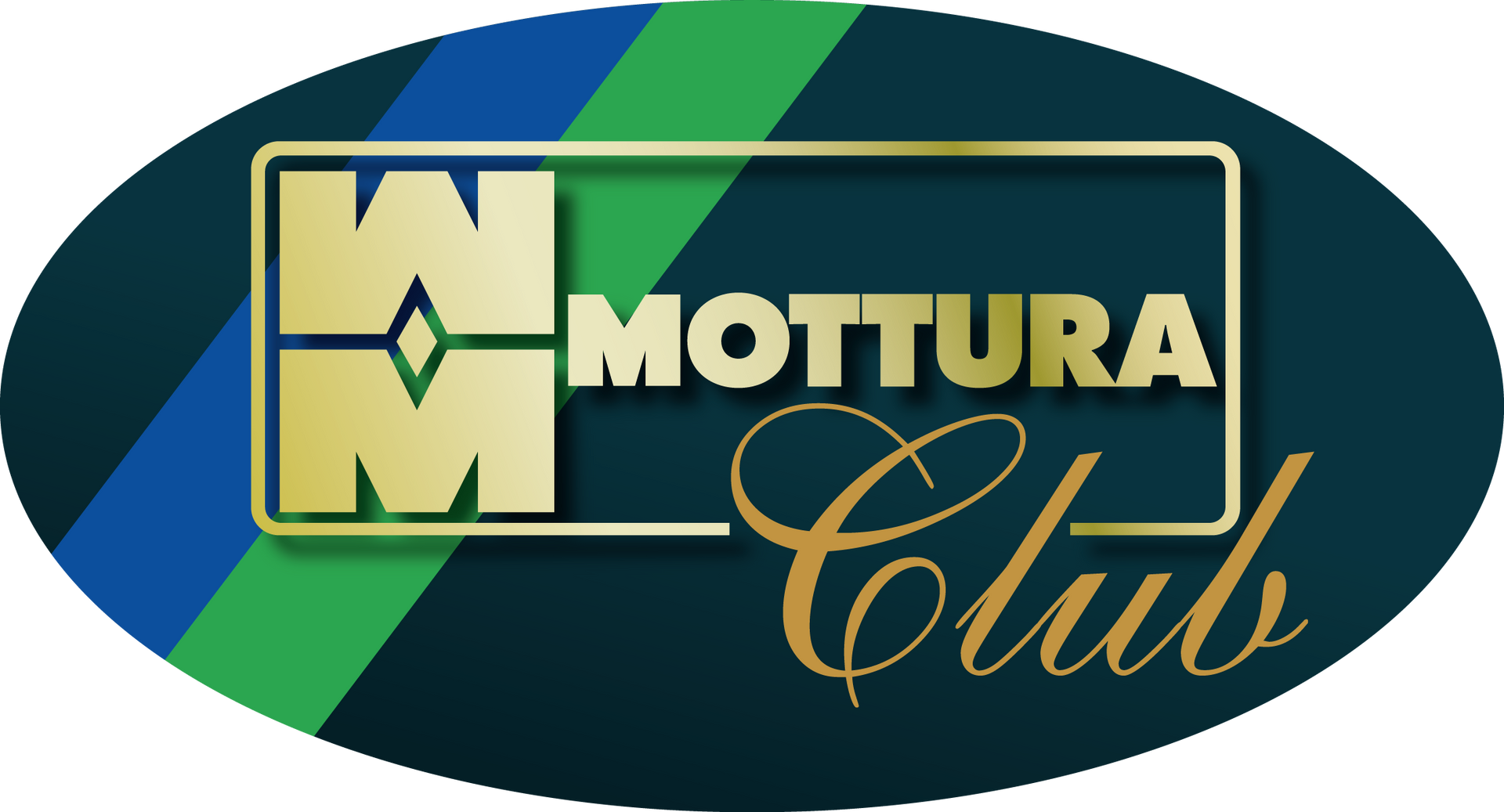 Un logotipo ovalado azul y verde para el club Mottura.