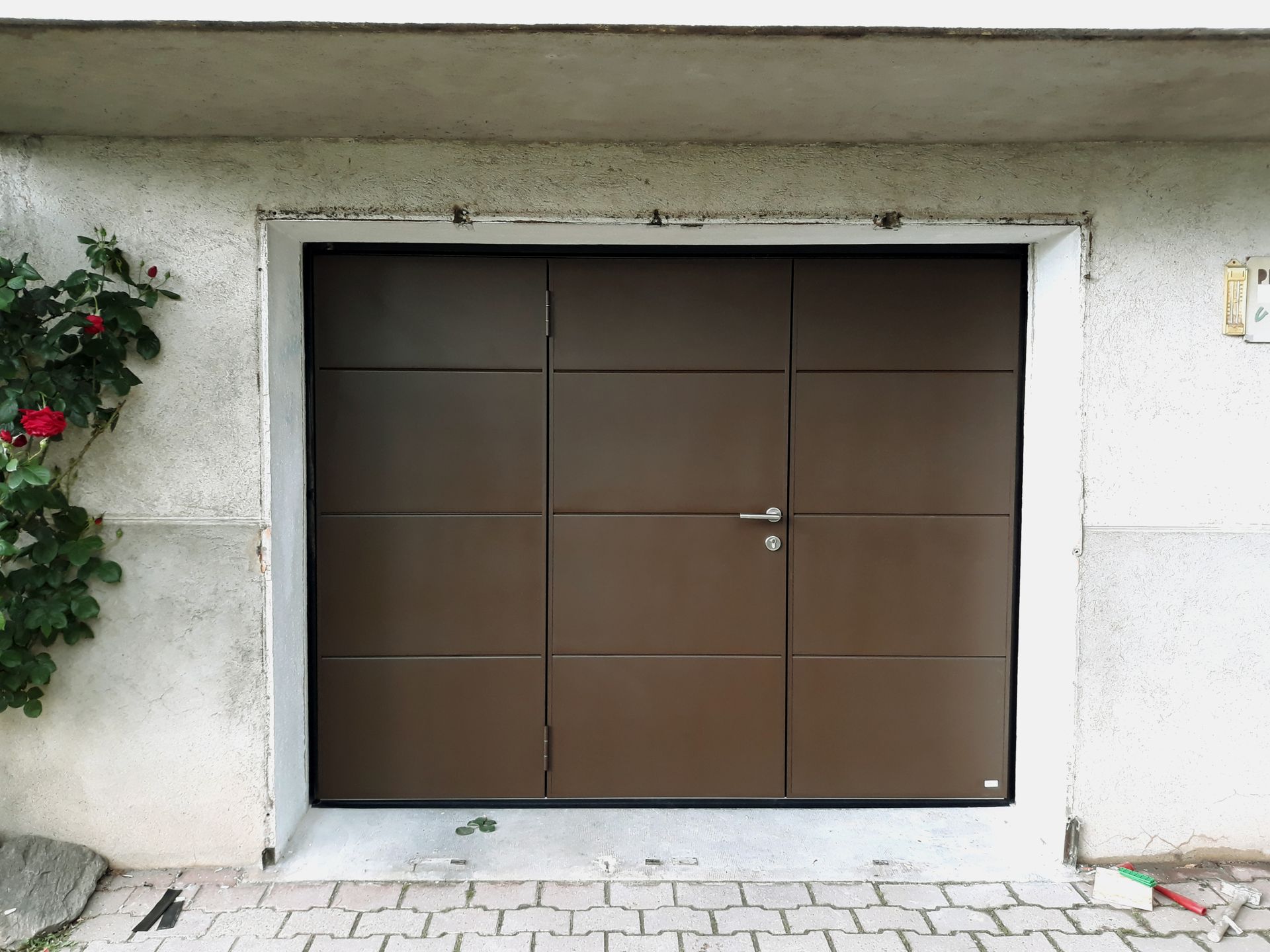 Porte de garage marron 3 vantaux