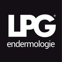 El logotipo de LPG Endermologie es blanco sobre fondo negro.