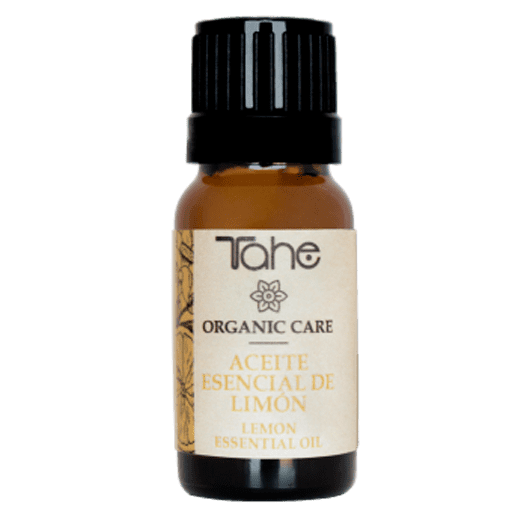 Una botella de aceite esencial de limón Tahe Organic Care