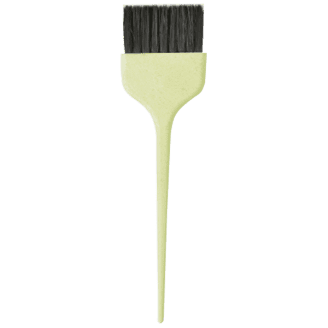 Un pincel verde con cerdas negras sobre un fondo blanco.