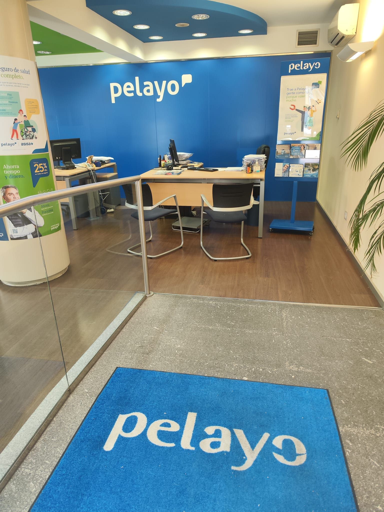 Un tapete azul con la palabra pelayo.